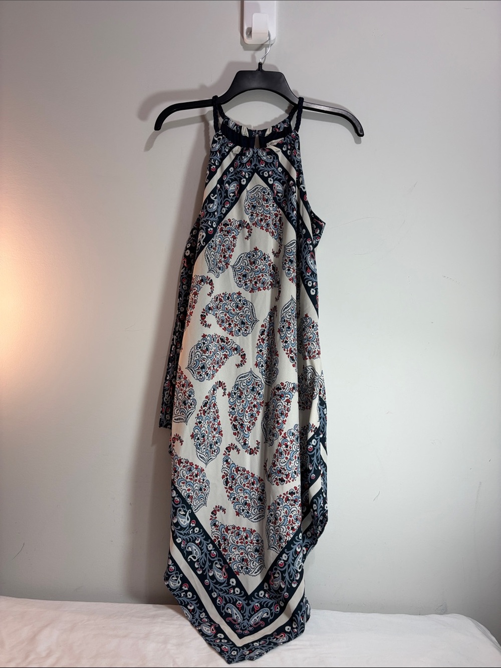 Cato Halter Paisley Maxi Dress in Ivory, Navy and Red. 0285
